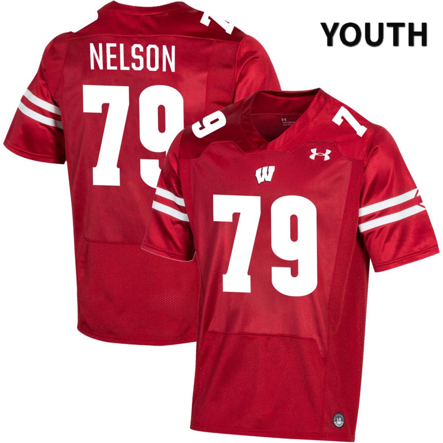 Wisconsin Badgers Youth #79 Jack Nelson NCAA Under Armour Authentic Red NIL 2022 College Stitched Football Jersey GC40X43FB